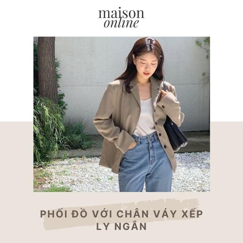 Gợi ý phối đồ với áo vest nữ cùng áo thun và quần jeans tạo phong cách năng động, trẻ trung